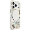 Funda MagSafe Guess IML Glitter Flowers Triangle para Apple iPhone 18 Pro Max / 17 Pro Max, blanca