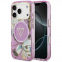 Funda MagSafe Guess IML Glitter Flowers Triangle para Apple iPhone 18 Pro Max / 17 Pro Max, morada