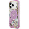 Funda MagSafe Guess IML Glitter Flowers Triangle para Apple iPhone 18 Pro Max / 17 Pro Max, morada
