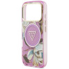 Funda MagSafe Guess IML Glitter Flowers Triangle para Apple iPhone 18 Pro Max / 17 Pro Max, morada