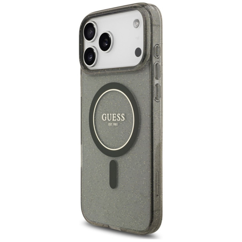 Funda MagSafe Guess IML Glitter Pearl Strap para Apple iPhone 18 Pro / 17 Pro, negra