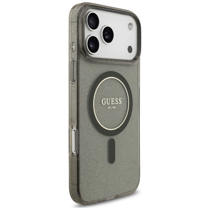 Funda MagSafe Guess IML Glitter Pearl Strap para Apple iPhone 18 Pro / 17 Pro, negra