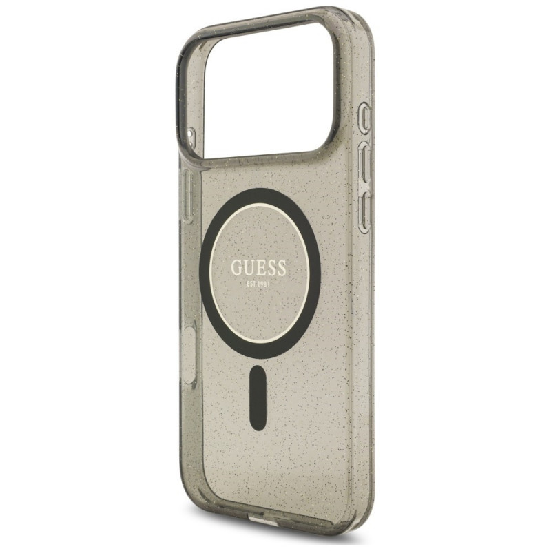 Funda MagSafe Guess IML Glitter Pearl Strap para Apple iPhone 18 Pro Max / 17 Pro Max, negra
