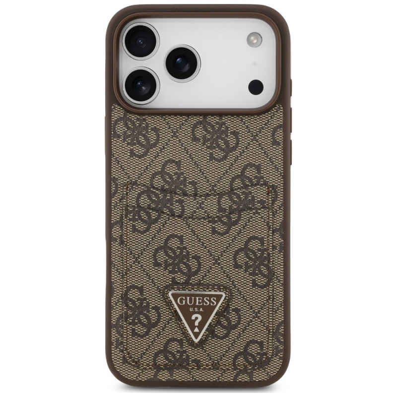 Funda triangular de doble tarjeta 4G Guess para Apple iPhone 18 Pro Max / 17 Pro Max, marrón
