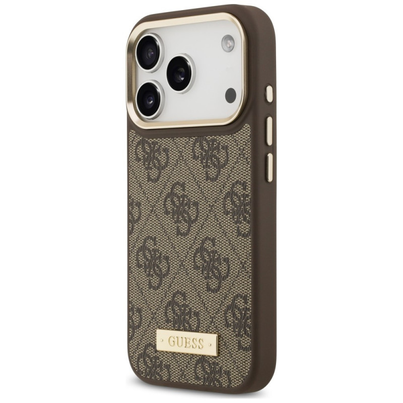 Funda Guess 4G Logo Plate MagSafe para Apple iPhone 18 Pro / 17 Pro, marrón