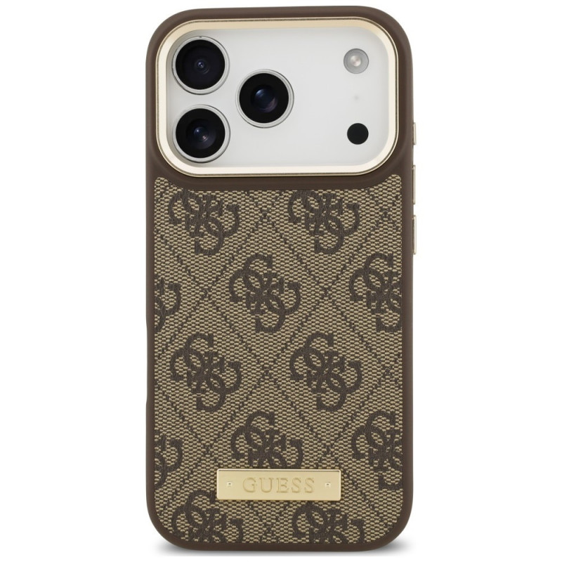 Funda Guess 4G Logo Plate MagSafe para Apple iPhone 18 Pro / 17 Pro, marrón