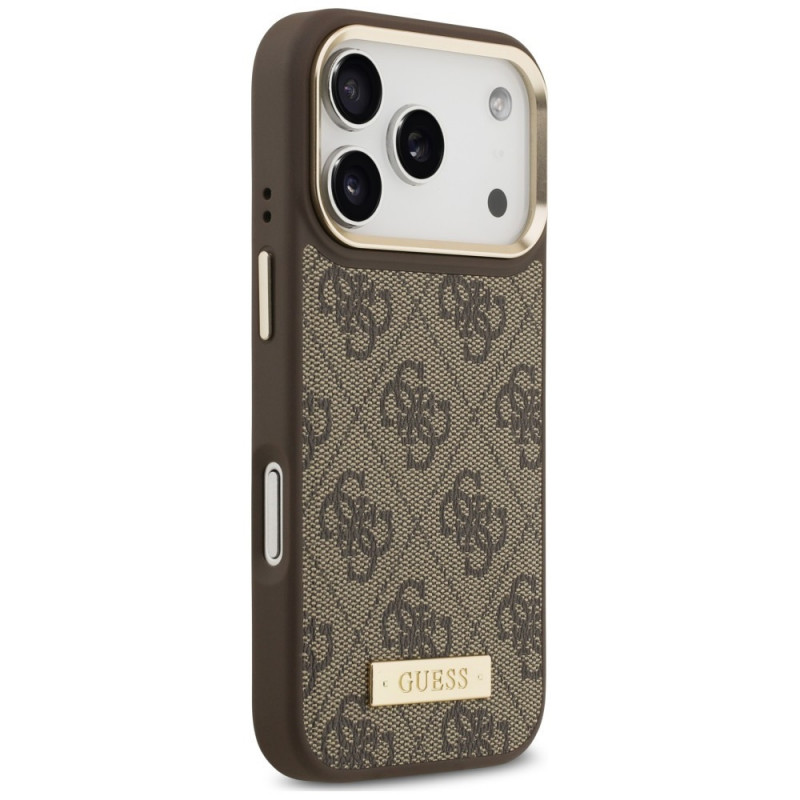 Funda Guess 4G Logo Plate MagSafe para Apple iPhone 18 Pro Max / 17 Pro Max, marrón