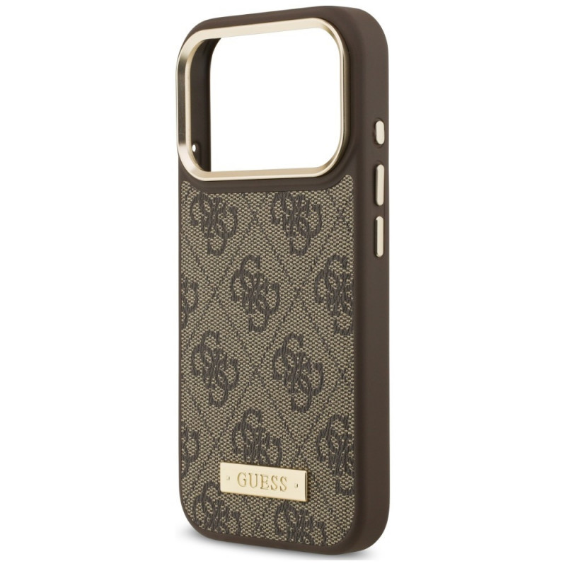 Funda Guess 4G Logo Plate MagSafe para Apple iPhone 18 Pro Max / 17 Pro Max, marrón