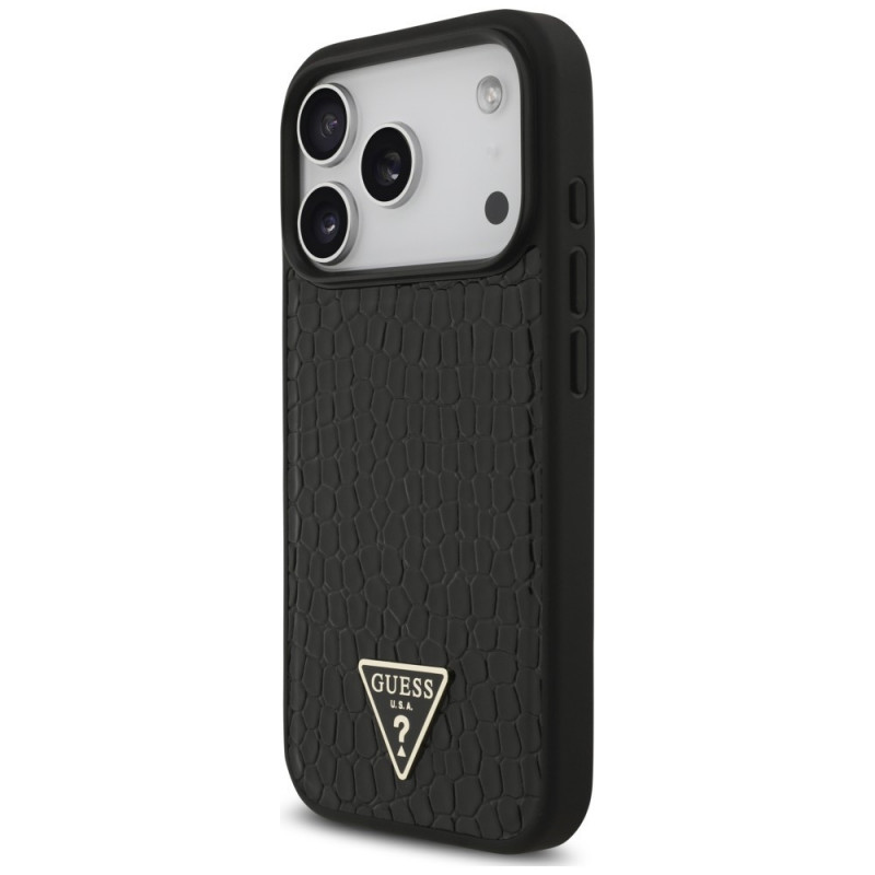 Funda MagSafe Guess Croco Triangle Logo para Apple iPhone 18 Pro / 17 Pro, negra