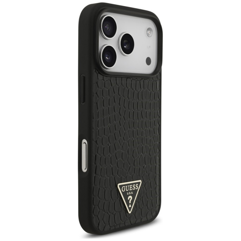 Funda MagSafe Guess Croco Triangle Logo para Apple iPhone 18 Pro / 17 Pro, negra