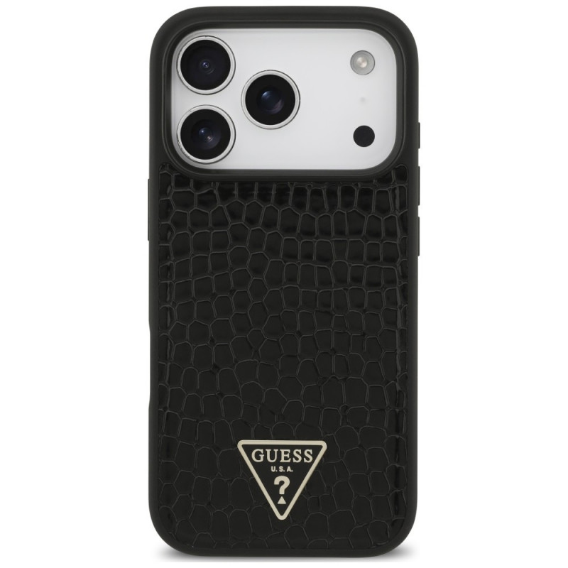 Funda MagSafe Guess Croco Triangle Logo para Apple iPhone 18 Pro Max / 17 Pro Max, negra