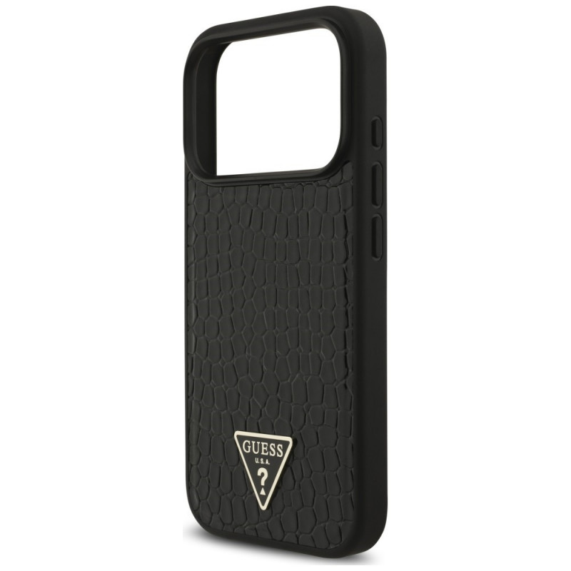 Funda MagSafe Guess Croco Triangle Logo para Apple iPhone 18 Pro Max / 17 Pro Max, negra
