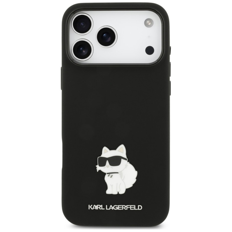 Funda Karl Lagerfeld Silicone Choupette Metal Pin para Apple iPhone 18 Pro Max / 17 Pro Max, negra