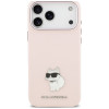 Funda Karl Lagerfeld Silicone Choupette Metal Pin para Apple iPhone 18 Pro Max / 17 Pro Max, rosa
