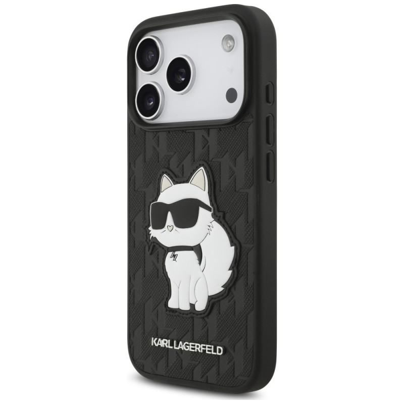 Funda Karl Lagerfeld Saffiano Mono Patch Choupette para Apple iPhone 18 Pro / 17 Pro, negra
