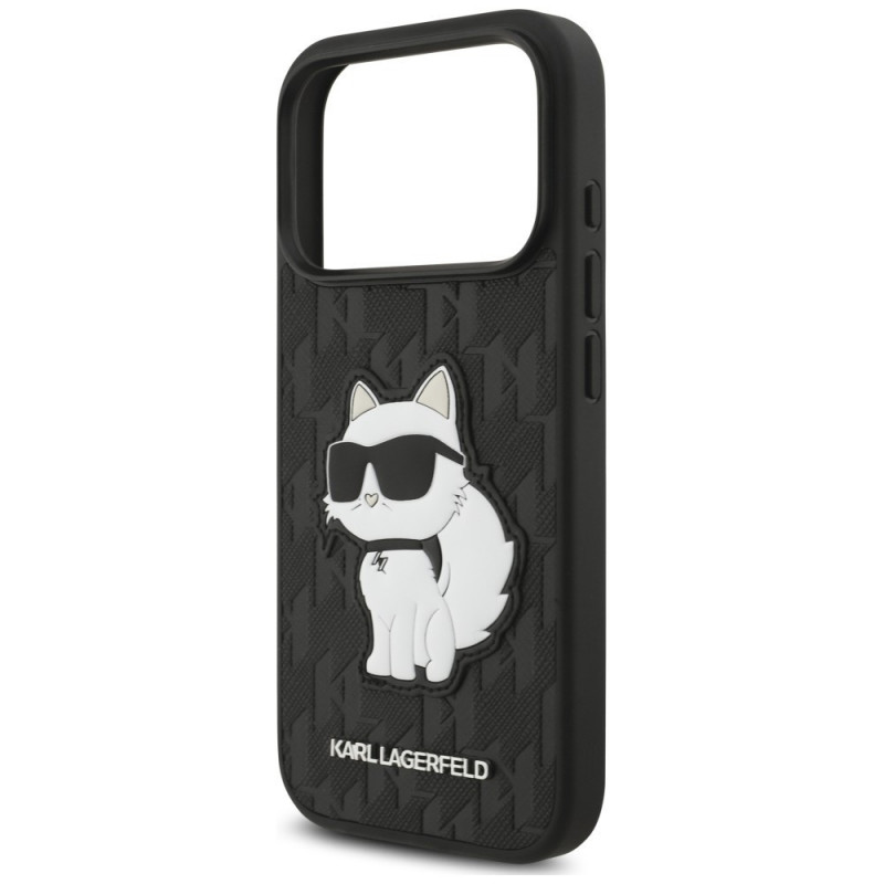 Funda Karl Lagerfeld Saffiano Mono Patch Choupette para Apple iPhone 18 Pro / 17 Pro, negra
