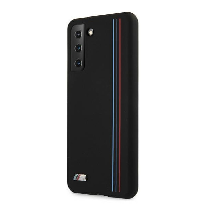 Funda BMW BMHCS21MSIVTBK Silicone Stripes M Collection para Samsung Galaxy S21+, negra