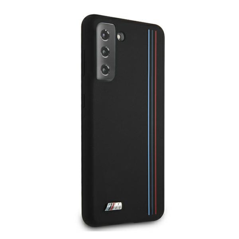 Funda BMW BMHCS21MSIVTBK Silicone Stripes M Collection para Samsung Galaxy S21+, negra