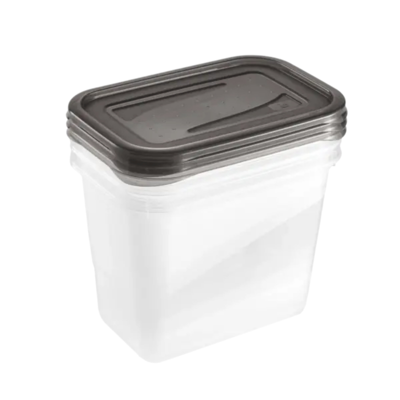 Set de 3 recipientes para alimentos Fredo Fresh keeeper, 3 x 1,0 L, rectangulares, base transparente, tapa gris