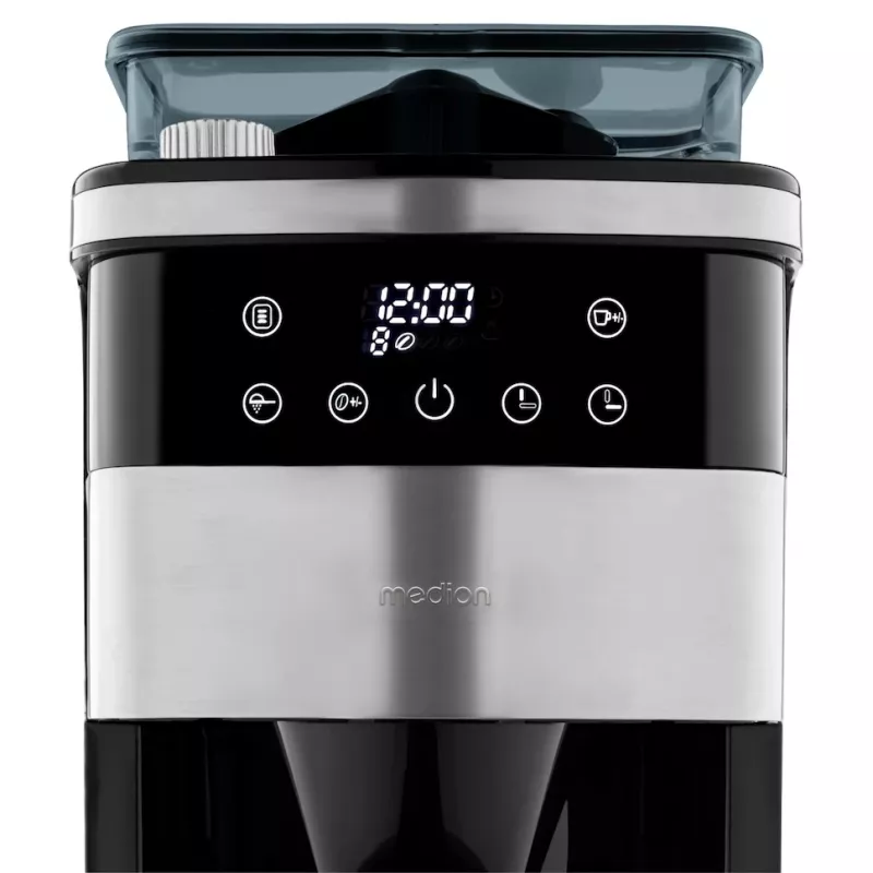 Cafetera de filtro Medion MD 19911 con molinillo, jarra térmica, 1000 W, plata/negro
