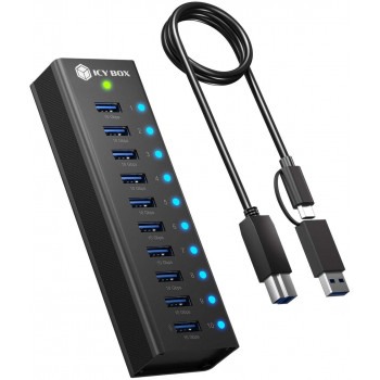 ICY BOX IB-AC6110a Hub USB 3.2 Gen 2 de 10 puertos con puerto de carga, 12 V