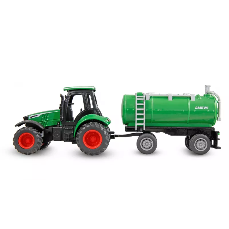 Tractor metálico Amewi con remolque cisterna, 1:64, RTR, verde