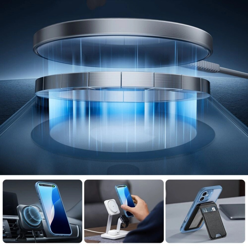 Funda ESR Classic Pro Set HaloLock MagSafe con cristal templado para Apple iPhone 16, azul esmerilado