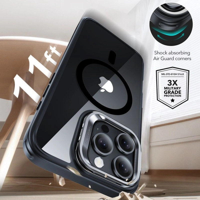 Funda ESR Classic Hybrid Kickstand HaloLock MagSafe con cristal templado para Apple iPhone 16 Pro, transparente/negra