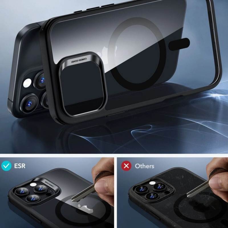 Funda ESR Classic Hybrid HaloLock MagSafe con cristal templado para Apple iPhone 16 Pro Max, transparente/negra