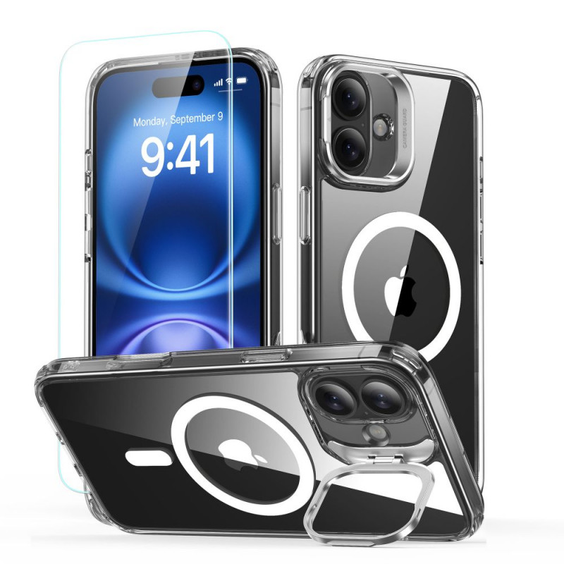 Funda ESR Classic Hybrid Kickstand HaloLock MagSafe con cristal templado para Apple iPhone 16 Plus, transparente