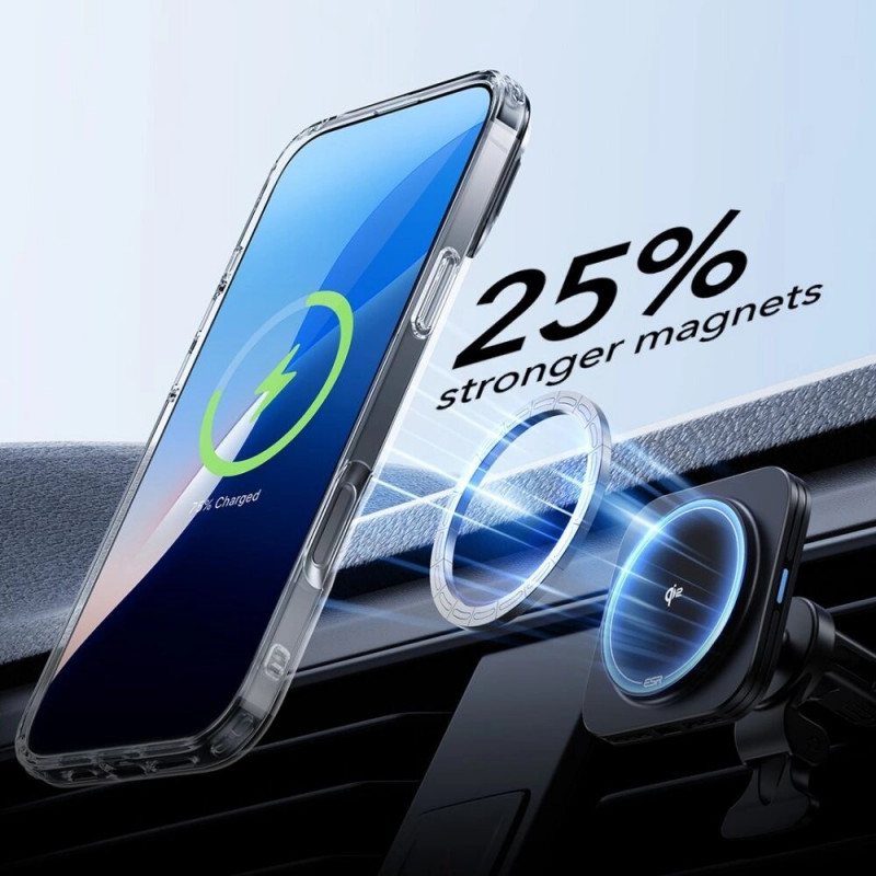 Funda ESR Classic Hybrid Kickstand HaloLock MagSafe con cristal templado para Apple iPhone 16 Plus, transparente
