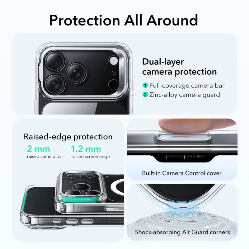 Funda ESR Classic Hybrid Kickstand MagSafe para Apple iPhone 17 Pro Max, transparente
