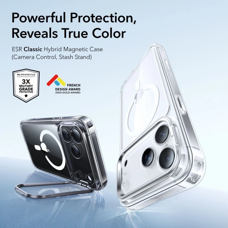 Funda ESR Classic Hybrid Kickstand MagSafe para Apple iPhone 17 Pro Max, transparente