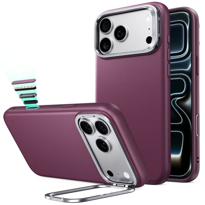 Funda ESR Leather Kickstand MagSafe para Apple iPhone 17 Pro / 18 Pro, Deep Burgundy