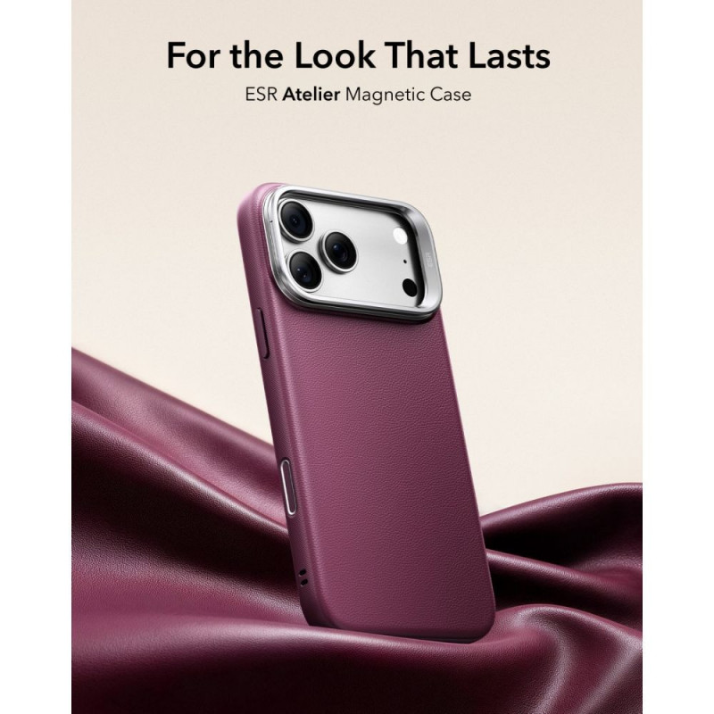 Funda ESR Leather Kickstand MagSafe para Apple iPhone 17 Pro / 18 Pro, Deep Burgundy