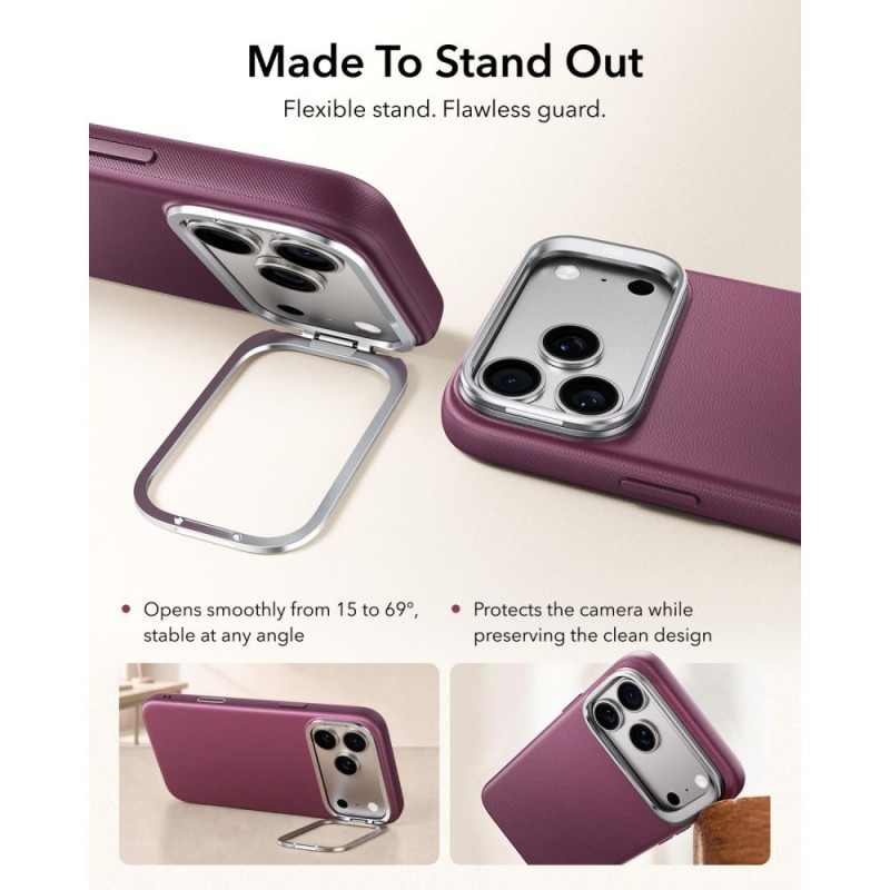Funda ESR Leather Kickstand MagSafe para Apple iPhone 17 Pro / 18 Pro, Deep Burgundy