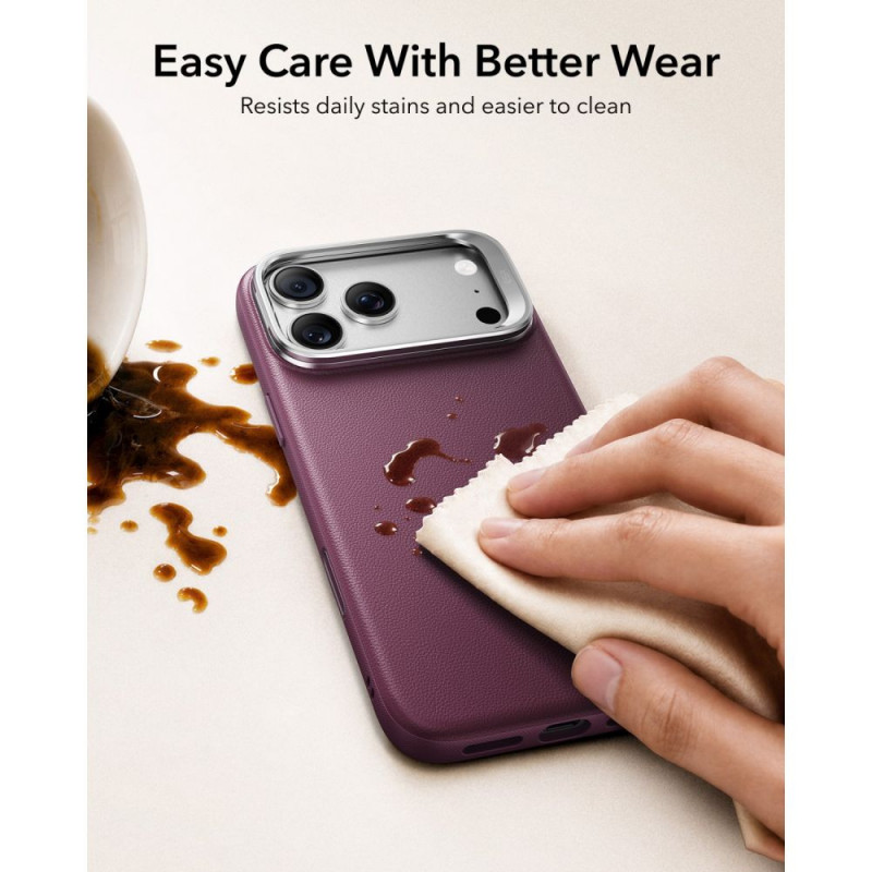 Funda ESR Leather Kickstand MagSafe para Apple iPhone 17 Pro / 18 Pro, Deep Burgundy