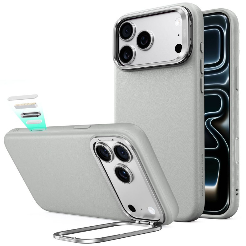 Funda ESR Leather Kickstand MagSafe para Apple iPhone 17 Pro / 18 Pro, gris