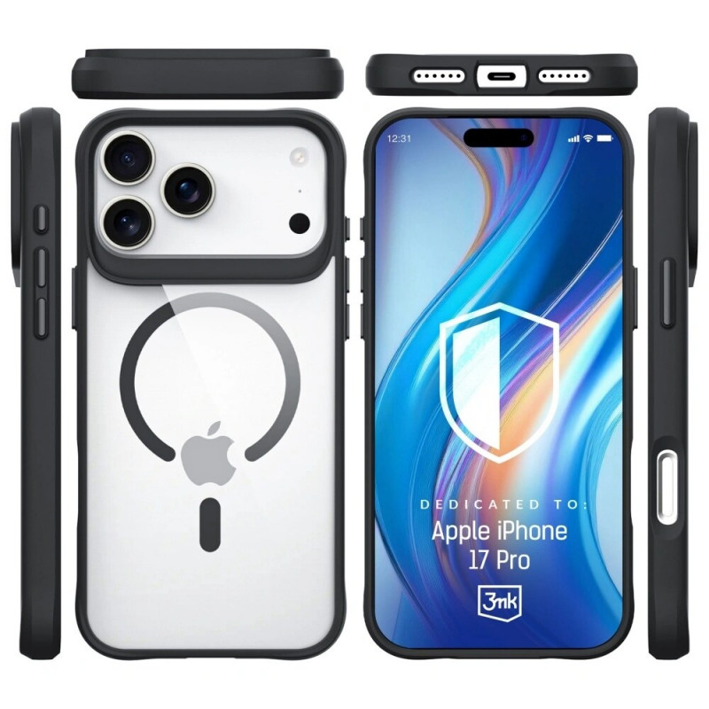 Funda 3MK Satin Armor MagCase para Apple iPhone 17 Pro, negra transparente