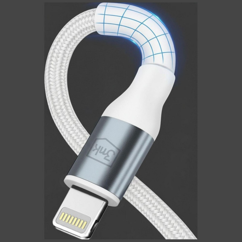 Cable 3MK Hyper Cable N-SERIES USB-C a Lightning, 2 m, 27 W, Blanco