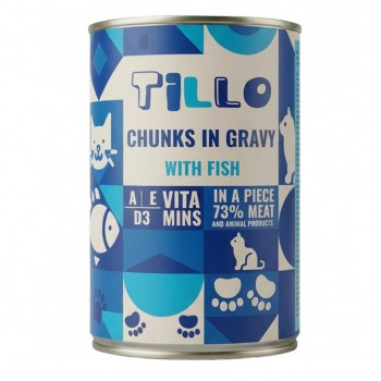 TILLO Alimento húmedo para gatos con trozos en salsa de pescado, 415 g