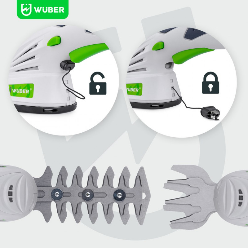 Cortasetos y cortacésped inalámbrico 2 en 1 Wuber W23320, 7,2 V, corte de 120 mm, USB-C