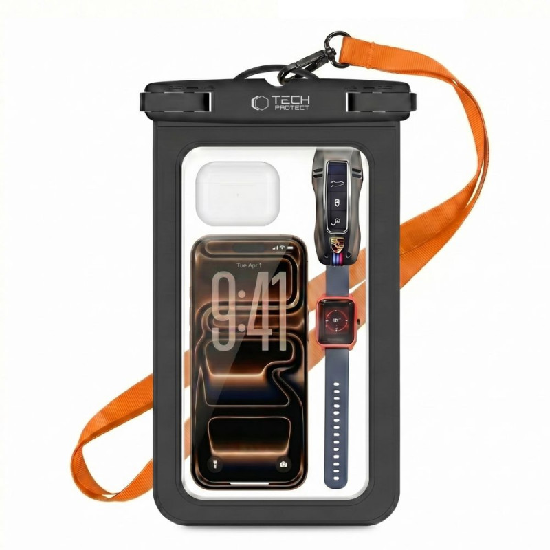 Funda impermeable universal Tech-Protect UWC9 8.9", negra/naranja