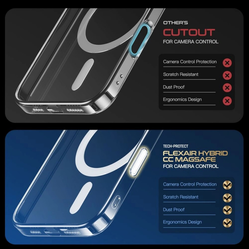 Funda Tech-Protect Flexair Hybrid CC MagSafe para Apple iPhone 16, transparente