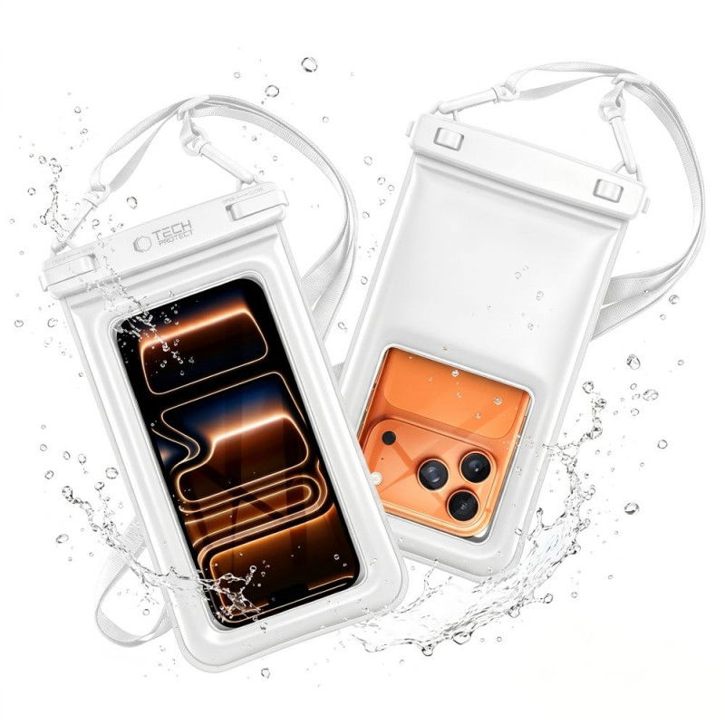 Funda flotante impermeable universal Tech-Protect UWC7 para smartphones de hasta 6,9 pulgadas, blanca