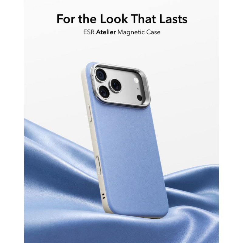 Funda ESR Leather Kickstand MagSafe para Apple iPhone 17 Pro / 18 Pro, azul claro