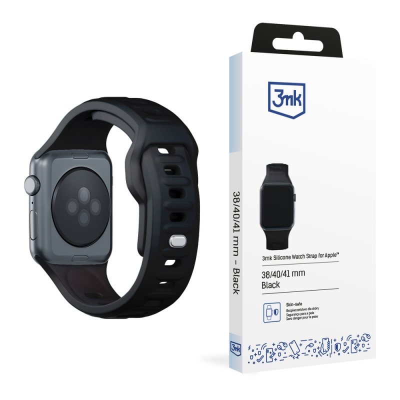Correa de reloj de silicona 3mk para Apple Watch 38/40/41 mm, negra