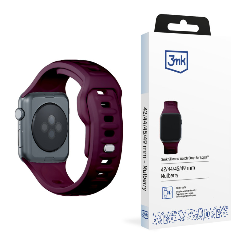 Correa de silicona 3mk para Apple Watch 42/44/45/49 mm, mora / burdeos