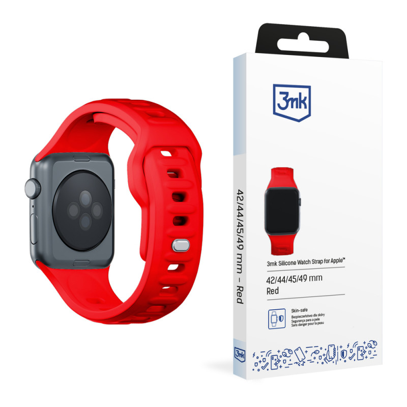 Correa de reloj de silicona 3mk para Apple Watch 42/44/45/49 mm, roja