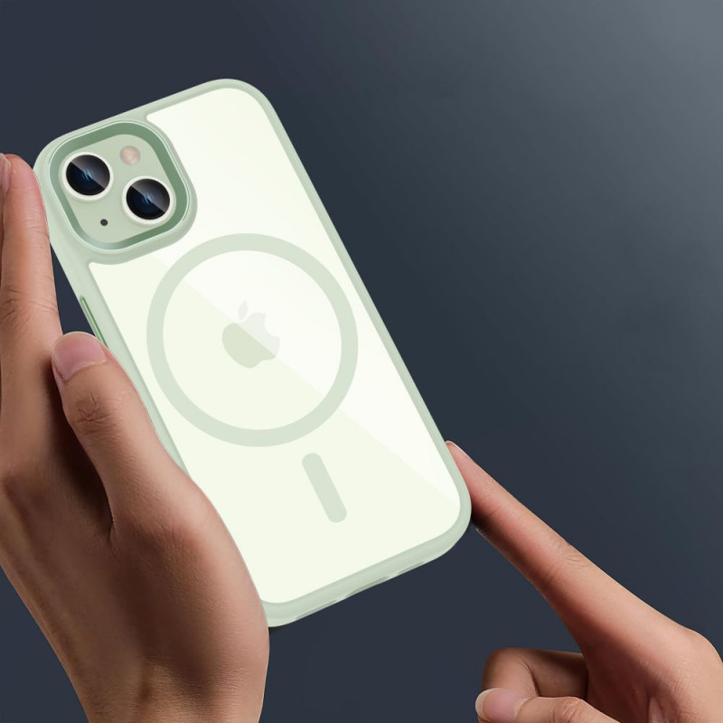 Funda Tech-Protect MagMat MagSafe para Apple iPhone 15, verde/transparente